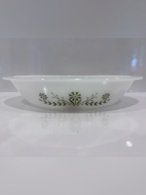Vintage Glasbake green daisy divided milk glass oval casserole baking dish 10.5”